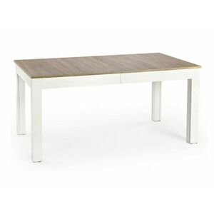 Asztal Houston 691, Sonoma tölgy, Fehér, 76x90x160cm, Hosszabbíthatóság, Laminált forgácslap, Közepes sűrűségű farostlemez kép