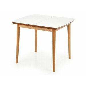 Asztal Houston 795, Lefkas tölgy, Fehér, 75x80x90cm, Hosszabbíthatóság, Közepes sűrűségű farostlemez, Váz anyaga, Bükkfa kép