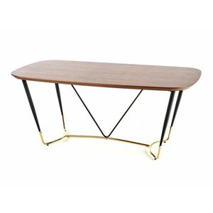 Asztal Houston 814, Dió, Fekete, Aranysárga, 76x90x180cm, Közepes sűrűségű farostlemez, Természetes fa furnér, Fém kép