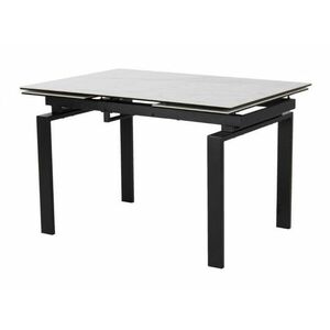 Asztal Oakland 390, Fehér márvány, Fekete, 76x85x120cm, Hosszabbíthatóság, Edzett üveg, Kerámia, Fém kép