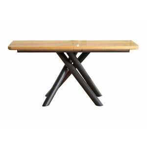Asztal Houston 880, Tölgy, Fekete, 75x90x160cm, Hosszabbíthatóság, Közepes sűrűségű farostlemez, Természetes fa furnér, Fém kép