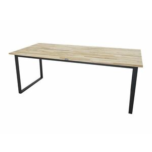 Asztal Dallas 140, Fekete, Fényes fa, 75x90x200cm, Munkalap anyaga, Fém, Tikfa kép