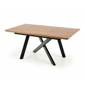 Asztal Houston 1008, Fekete, Tölgy, 76x90x160cm, Hosszabbíthatóság, Természetes fa furnér, Közepes sűrűségű farostlemez, Fém kép
