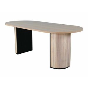 Asztal Dallas 1712, Fekete, Fényes fa, 75x90x200cm, Közepes sűrűségű farostlemez, Természetes fa furnér kép