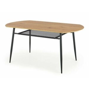 Asztal Houston 1124, Fekete, Arany tölgy, 77x90x160cm, Természetes fa furnér, Közepes sűrűségű farostlemez, Fém kép