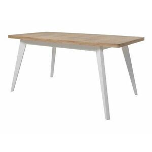Asztal Boston BH125, Westminsteri tölgy, Fényes fehér, 76x90x160cm, Hosszabbíthatóság, Laminált forgácslap, Váz anyaga kép
