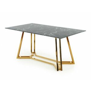 Asztal Houston 1137, Aranysárga, Fekete márvány, 75x90x160cm, Edzett üveg, Fém kép