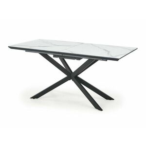 Asztal Houston 1378, Fekete, Fehér márvány, 76x90x160cm, Hosszabbíthatóság, Kerámia, Közepes sűrűségű farostlemez, Fém kép