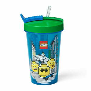 Iconic kék pohár zöld fedéllel és szívószállal, 500 ml - LEGO® kép
