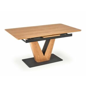 Asztal Houston 1427, Tölgy, Fekete, 77x90x160cm, Hosszabbíthatóság, Közepes sűrűségű farostlemez, Természetes fa furnér, Fém, Közepes sűrűségű farostlemez kép