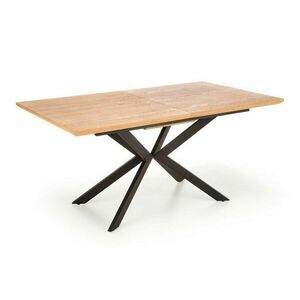 Asztal Houston 1432, Fekete, Tölgy, 76x90x160cm, Hosszabbíthatóság, Közepes sűrűségű farostlemez, Természetes fa furnér, Fém kép