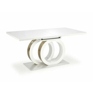 Asztal Houston 1660, Aranysárga, Fényes fehér, 76.5x90x160cm, Hosszabbíthatóság, Közepes sűrűségű farostlemez, Közepes sűrűségű farostlemez, Fém kép