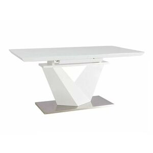 Asztal Detroit 110, Ezüst, Fehér, 76x90x160cm, Hosszabbíthatóság, Közepes sűrűségű farostlemez, Edzett üveg, Közepes sűrűségű farostlemez, Fém kép