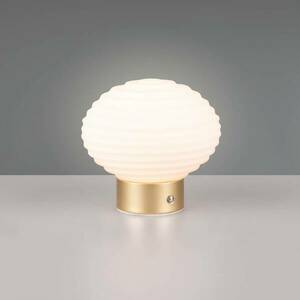 Earl LED-es, újratölthető asztali lámpa, sárgaréz/opál, magasság 14, 5 cm, kép