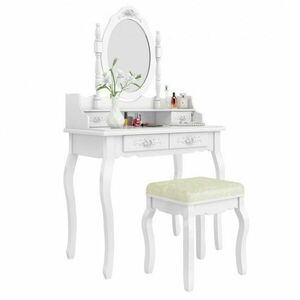 Fésülködő asztal, tükörrel, székkel, 4 db fiók, 138.5 x 75 x 40 cm, Rome, fehér kép