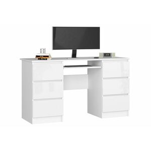 ASTRIT íróasztal, 135x77x50, fehér/magasfényű fehér kép