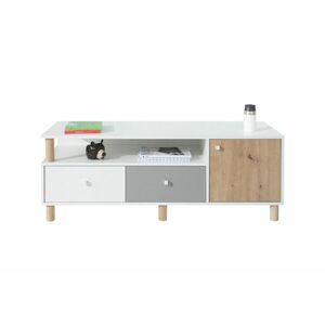 FAROL TV asztal, 140x50x50, fehér/tölgy artisan/szürke kép