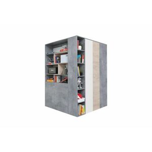 SIGMAR ruhásszekrény, 135x190x135, beton/fehér/tölgy kép