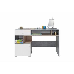 SIGMAR íróasztal, 125x76x55, beton/fehér/tölgy kép