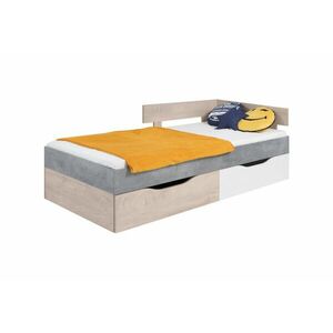 SIGMAR ágy, 90x200, beton/fehér/tölgy kép