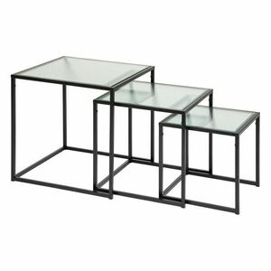 Üveg lerakóasztal 3db-os szett, fekete fém keret - COURCELLES - Butopêa kép