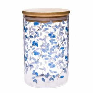 Kék virágok üvegedény bambuszfedéllel, 840 ml kép