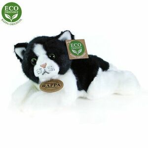 Rappa plüss ülő cica, fekete-fehér, 16 cm kép