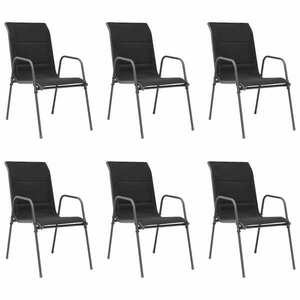 vidaXL 6 db fekete rakásolható acél és textilén kerti szék kép