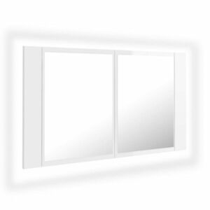 vidaXL magasfényű fehér akril LED-es fürdőszobai tükrös szekrény kép