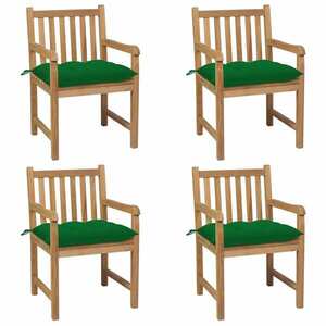 vidaXL 4 db tömör tíkfa kerti szék zöld párnával kép
