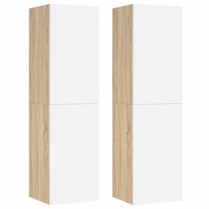 vidaXL 2 db fehér és tölgyszínű szerelt fa TV-szekrény 30, 5x30x110 cm kép