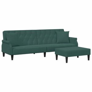 vidaXL 2 személyes sötétzöld bársony kanapéágy párnával/lábtartóval kép