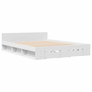 vidaXL fehér szerelt fa ágykeret fiókokkal 160 x 200 cm kép