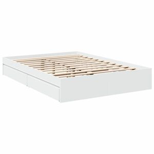 vidaXL fehér szerelt fa ágykeret fiókokkal 135 x 190 cm kép
