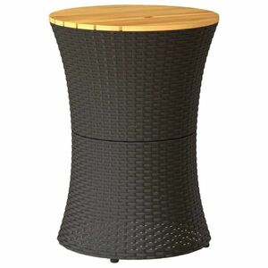 vidaXL fekete polyrattan és tömör fa kerti dob alakú kisasztal kép