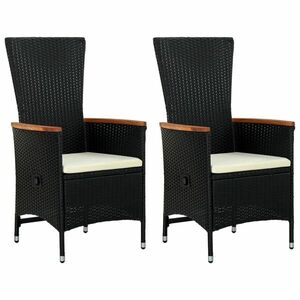 vidaXL 2 db fekete polyrattan kültéri szék párnával kép