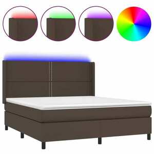 vidaXL barna műbőr rugós ágy matraccal és LED-del 180x200 cm kép