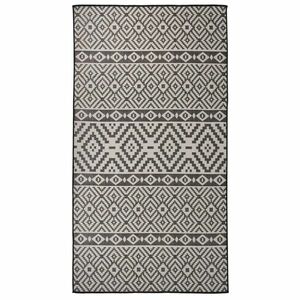 vidaXL fekete csíkos lapos szövésű kültéri szőnyeg 80 x 150 cm kép