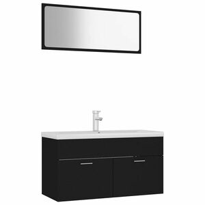 vidaXL fekete forgácslap fürdőszobai bútorszett kép