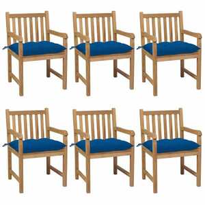 6 db tömör tíkfa kerti szék kék párnákkal kép