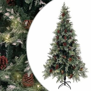 vidaXL zöld-fehér PVC és PE megvilágított karácsonyfa tobozzal 225 cm kép
