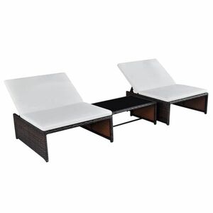 vidaXL 2 db barna polyrattan dönthető kerti szék asztallal kép