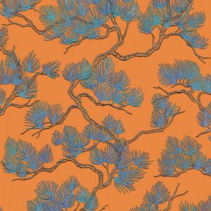 DUTCH WALLCOVERINGS kék és narancssárga fenyőmintás tapéta kép