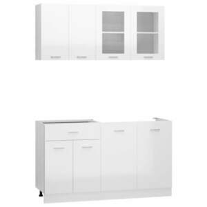 vidaXL 4 részes magasfényű fehér forgácslap konyhai szekrénygarnitúra kép