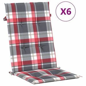 vidaXL 6 db piros kockás szövet magas háttámlájú székpárna 120x50x3 cm kép