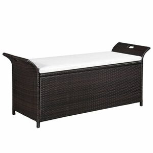 vidaXL barna polyrattan tárolópad párnával 138 cm kép