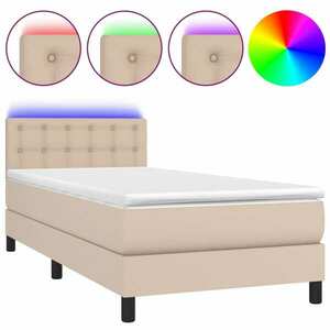 vidaXL cappuccino színű műbőr rugós ágy matraccal és LED-del 100x200cm kép