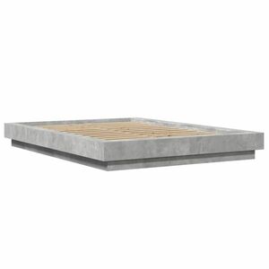 vidaXL betonszürke szerelt fa ágykeret LED-del 140x200 cm kép