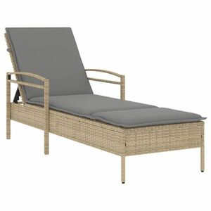 vidaXL bézs polyrattan napozóágy párnával 63x200x81 cm kép