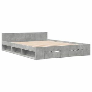 vidaXL betonszürke szerelt fa ágykeret fiókokkal 140 x 190 cm kép
